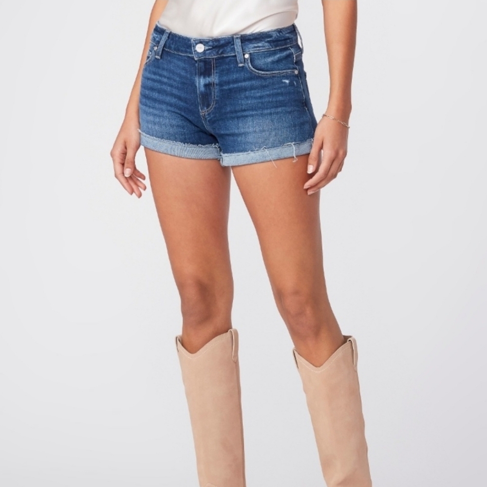 Paige "Jimmy Jimmy" Cuffed Blue Denim Short Lakeland Distressed | Womens Size 27